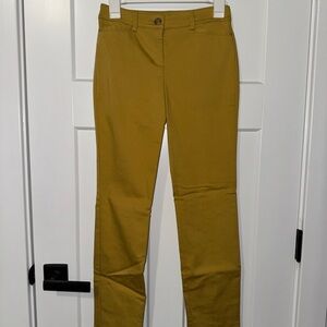 Express Straight Mid Rise Pants in Mustard Yellow
